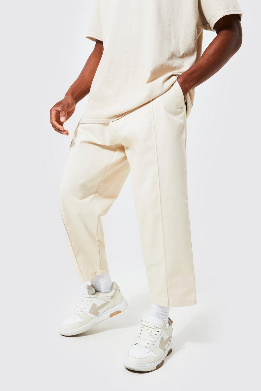 Ecru white Fixed Waist Skate Fit Cropped Chino Trouser