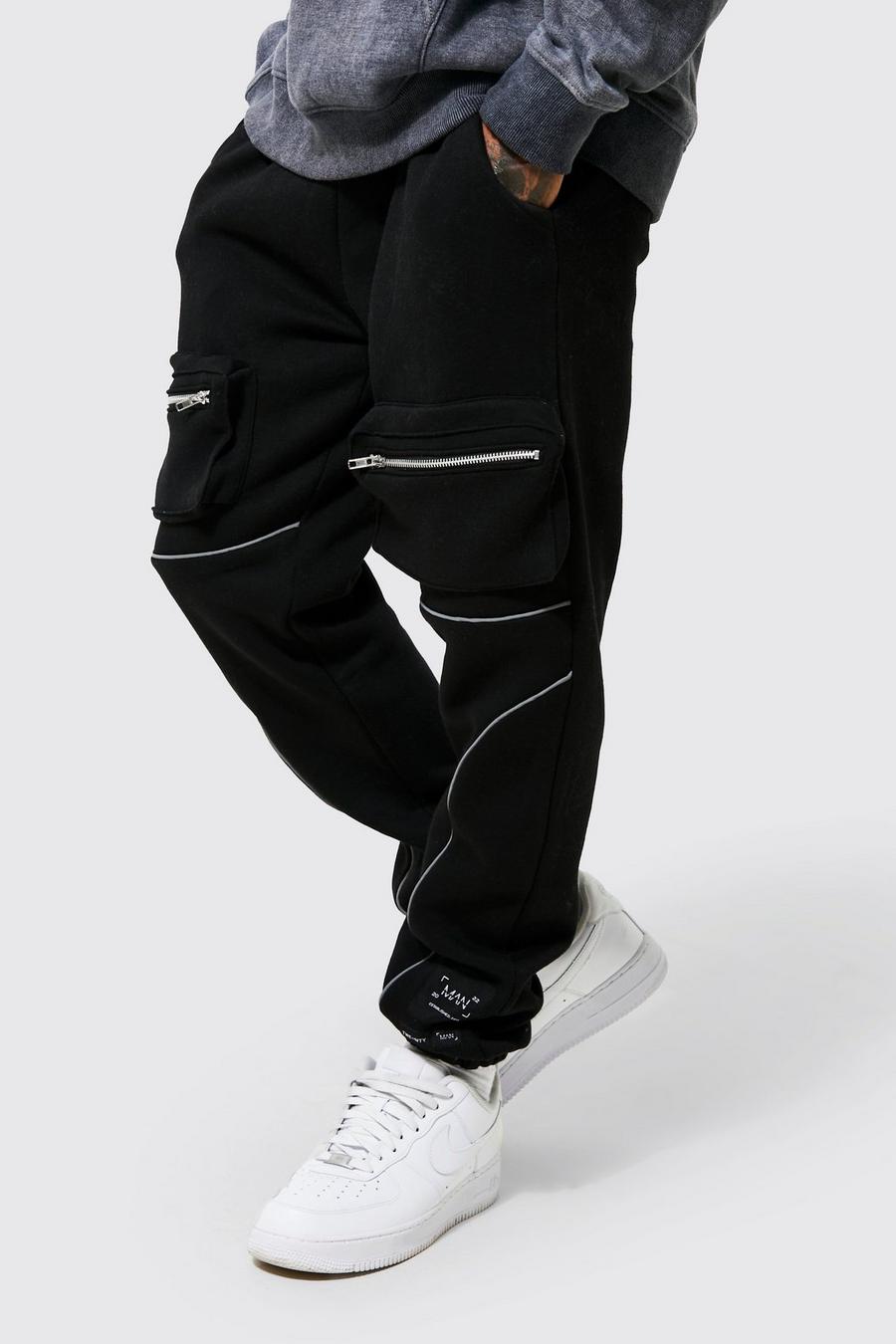 Black Slim Fit Piping Detail Cargo Jogger