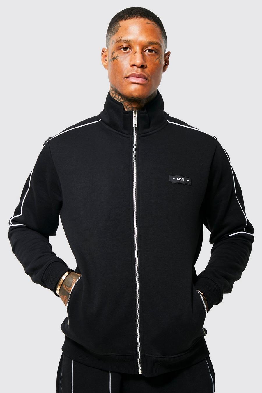 Black Jersey Funnel Neck With Piping Detail image number 1