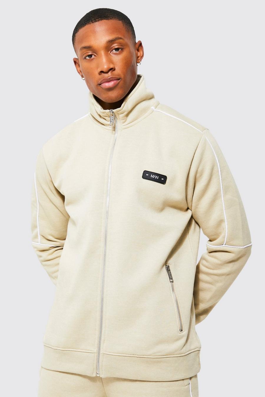 Sand beige Jersey Funnel Neck With Piping Detail