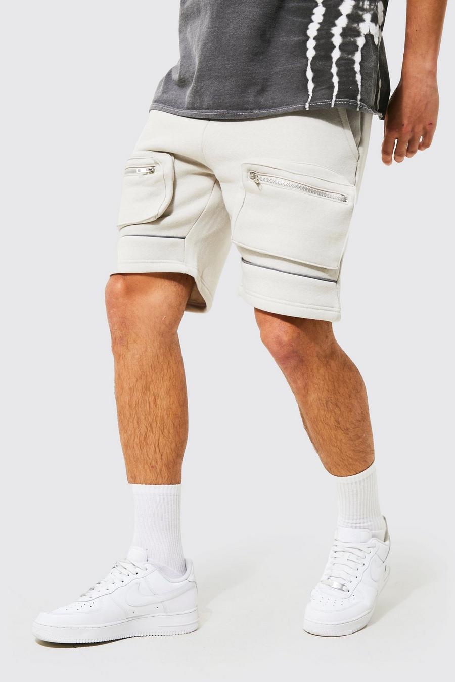 Light grey Slim Fit Mid Piping Detail Cargo Jersey Short image number 1