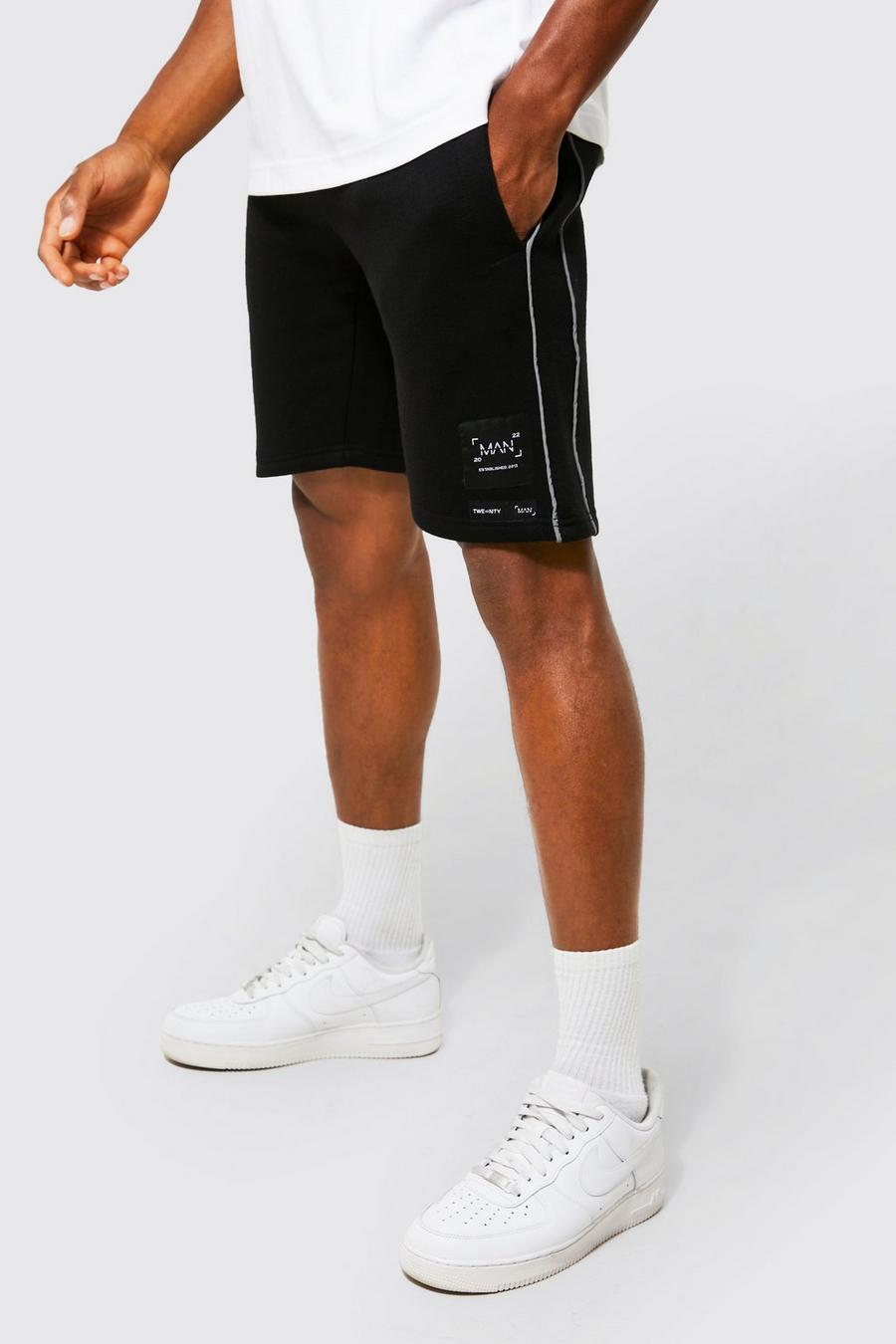 Black Slim Mid Length Jersey Short With Piping image number 1