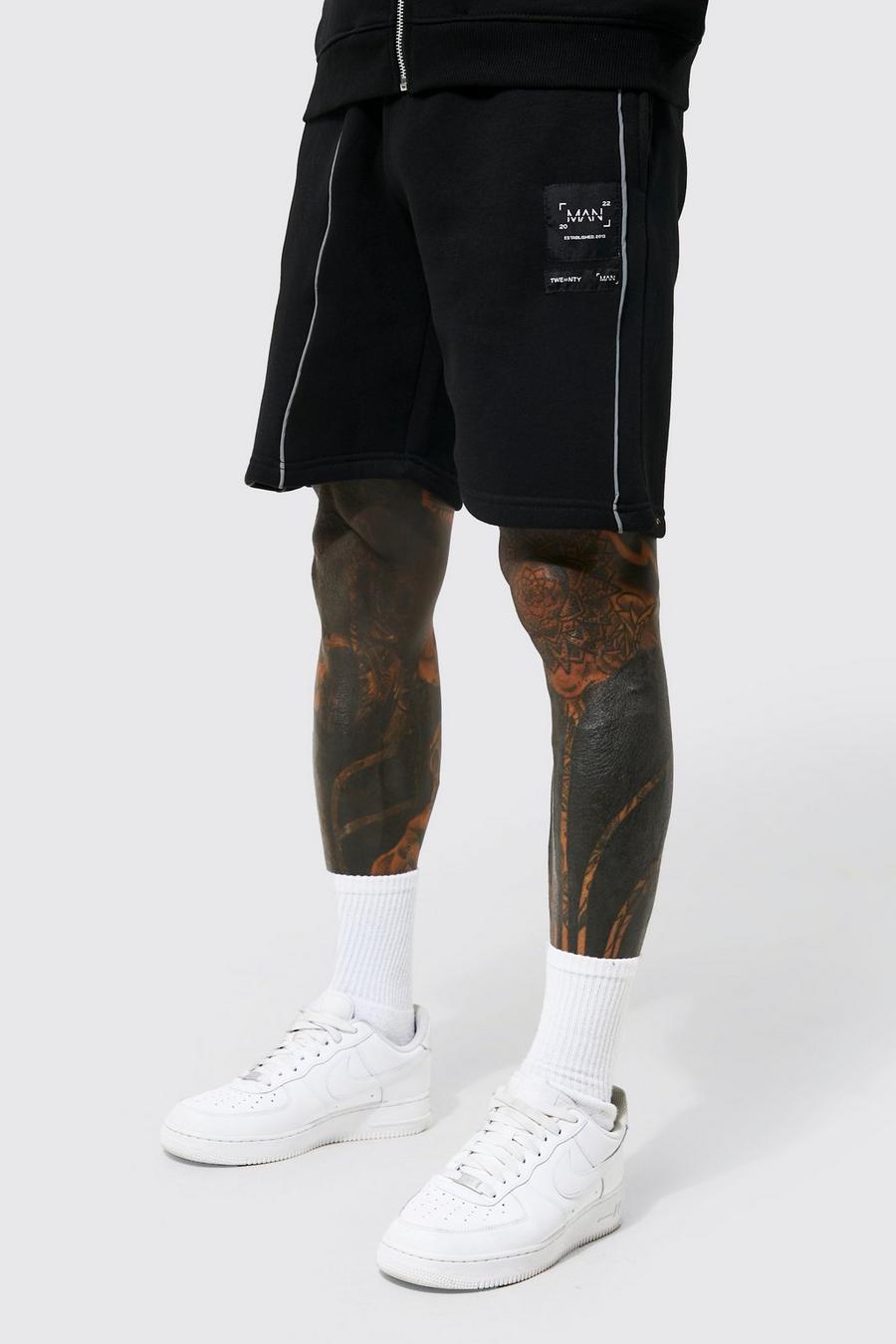 Lockere mittellange Jersey-Shorts mit Paspeln, Black schwarz