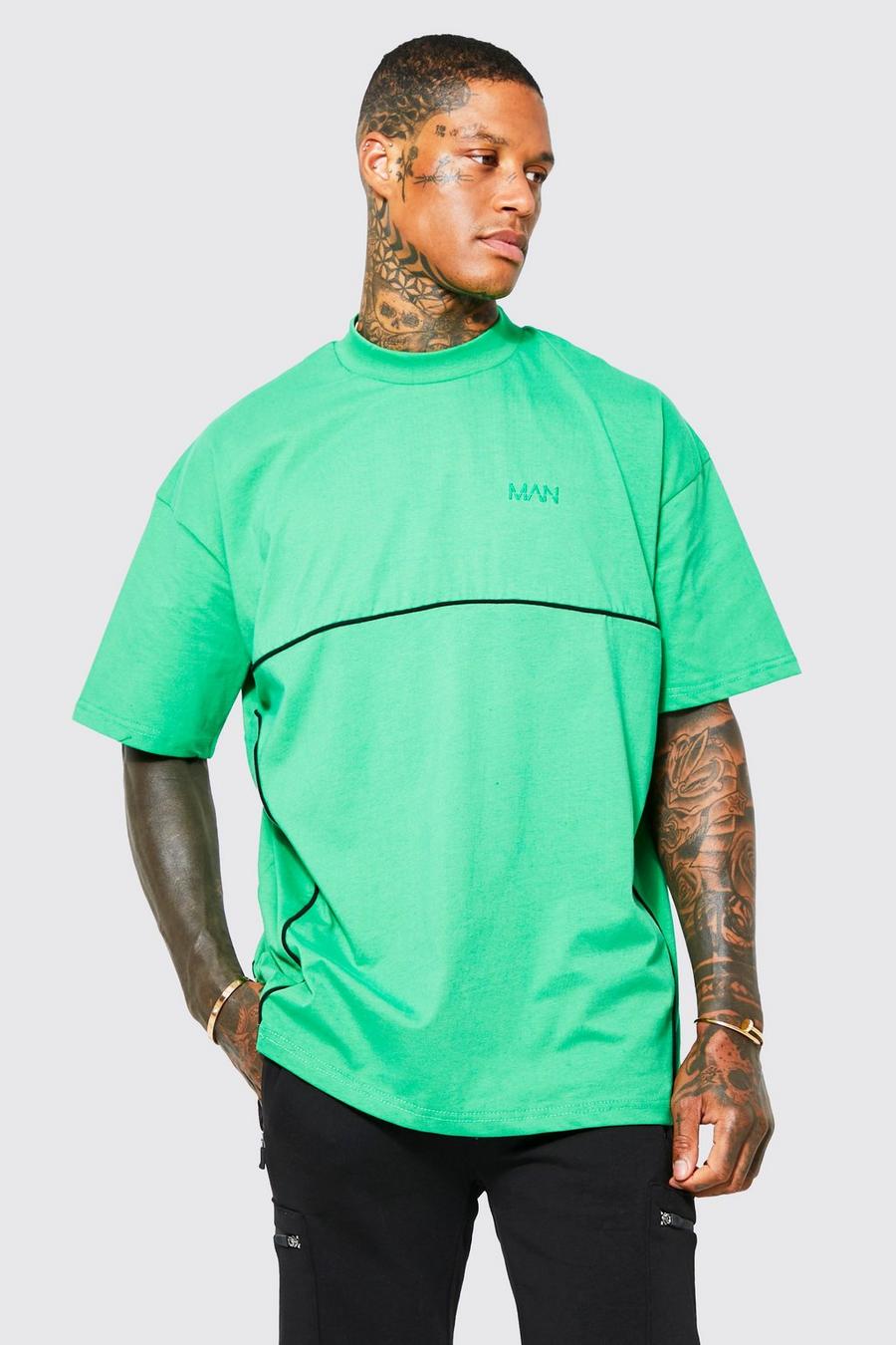 Green Oversized Extended Neck Piping T-shirt