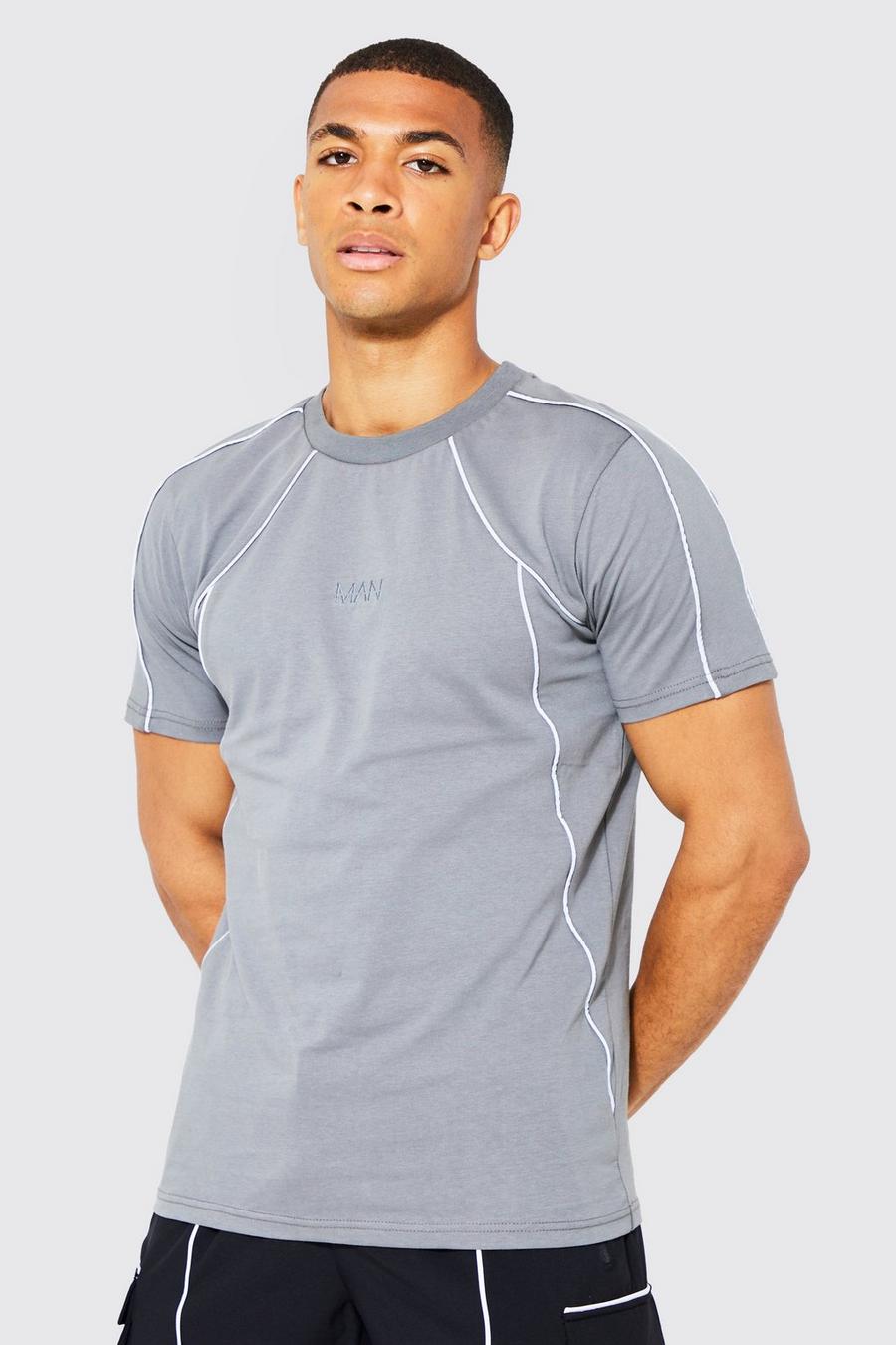 Charcoal grey Slim Fit T-shirt With Reflective Piping