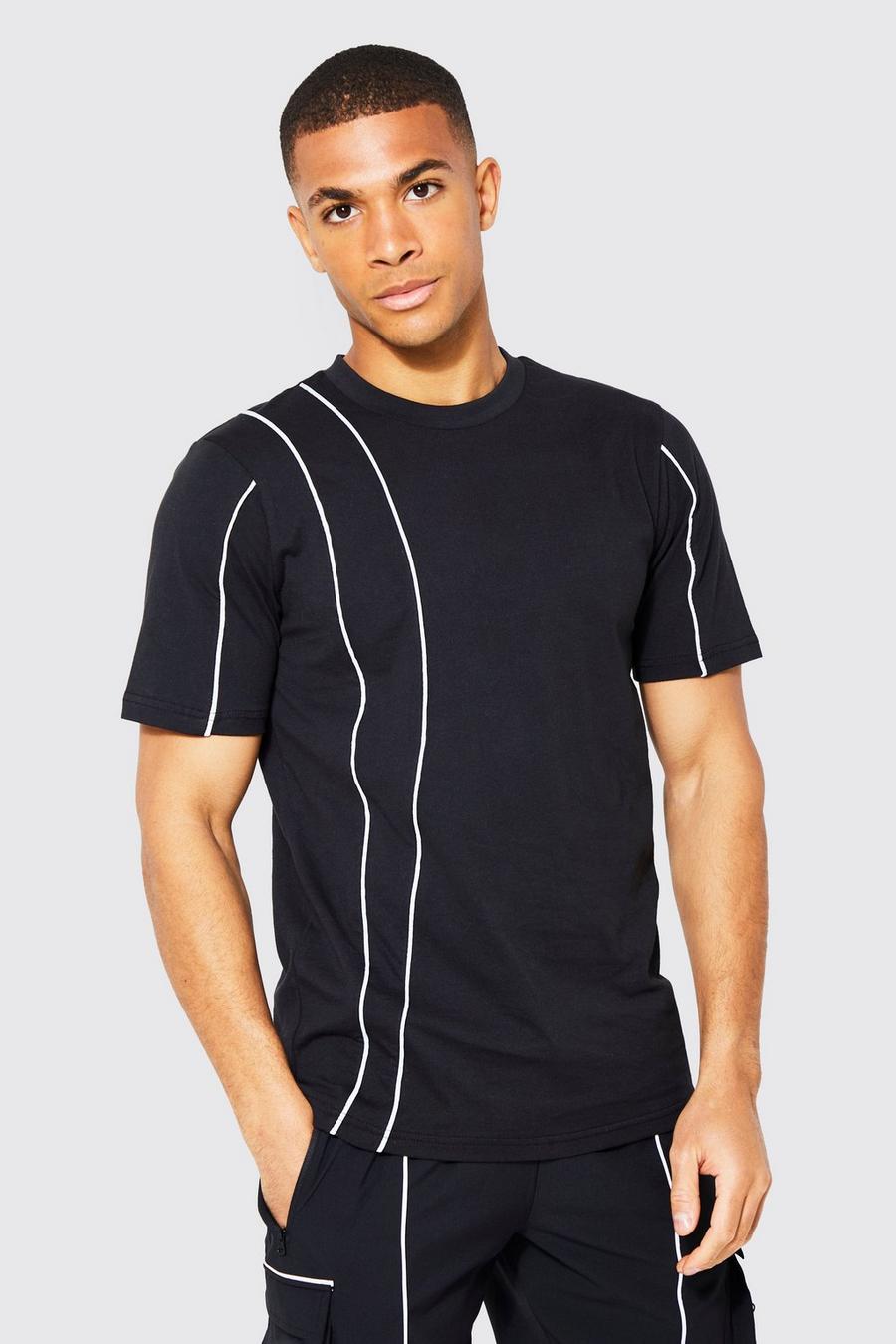 Black Slim Fit T-shirt With Piping image number 1