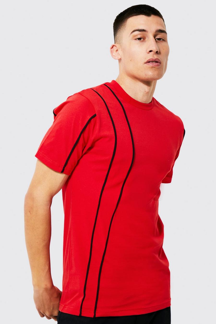 Slim-Fit T-Shirt mit Paspeln, Red rouge