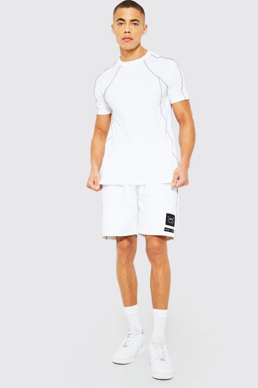 White Slim T-shirt & Short Set Reflective Piping image number 1