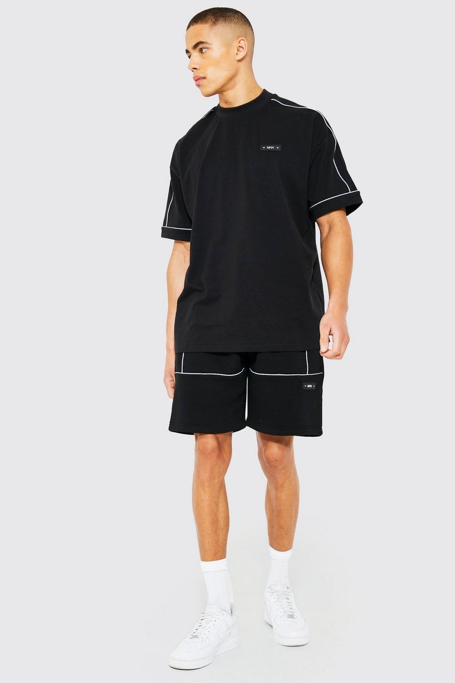 Black Oversized T-shirt & Short Set With Piping image number 1