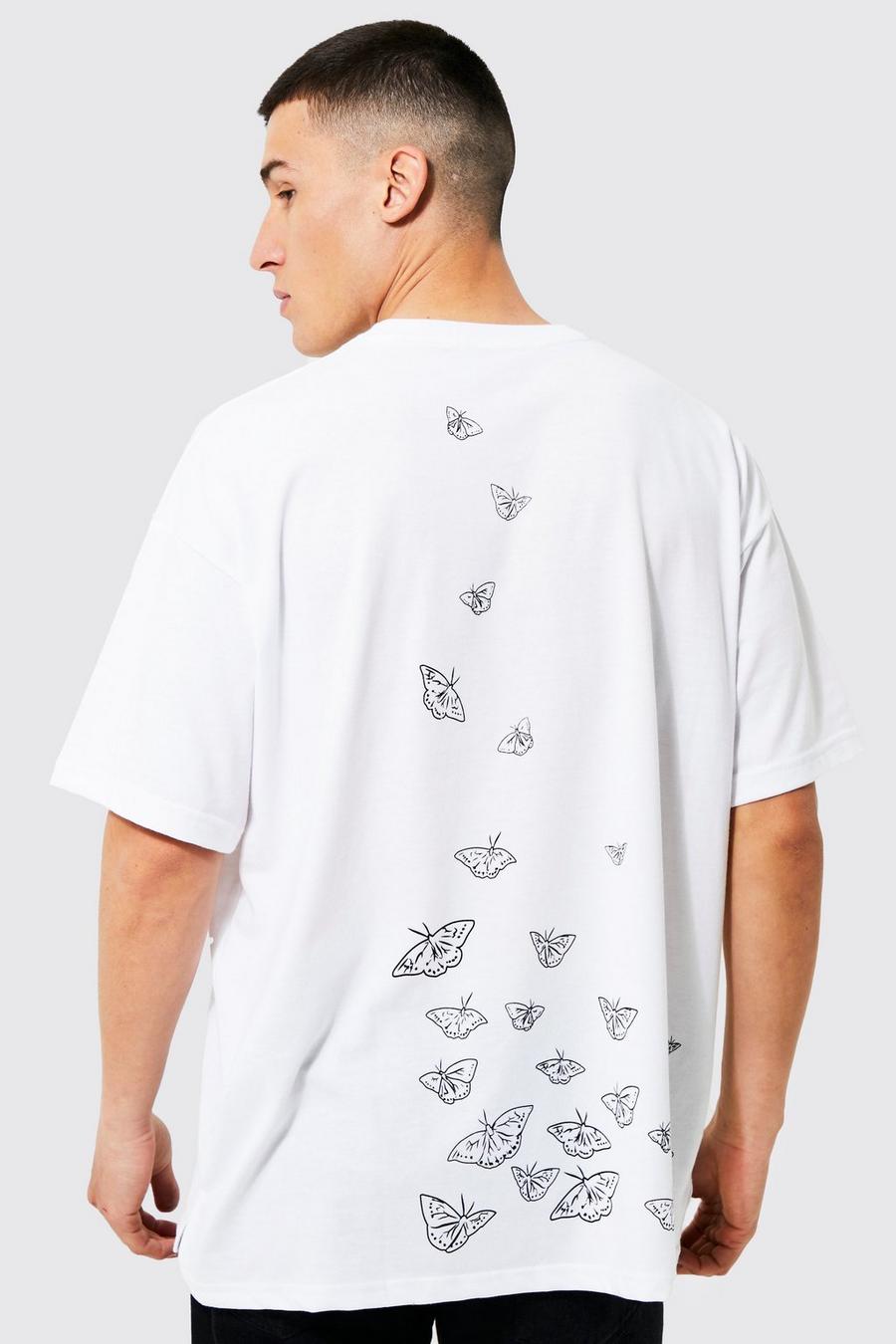White Oversized Man Butterfly Graphic T-shirt image number 1