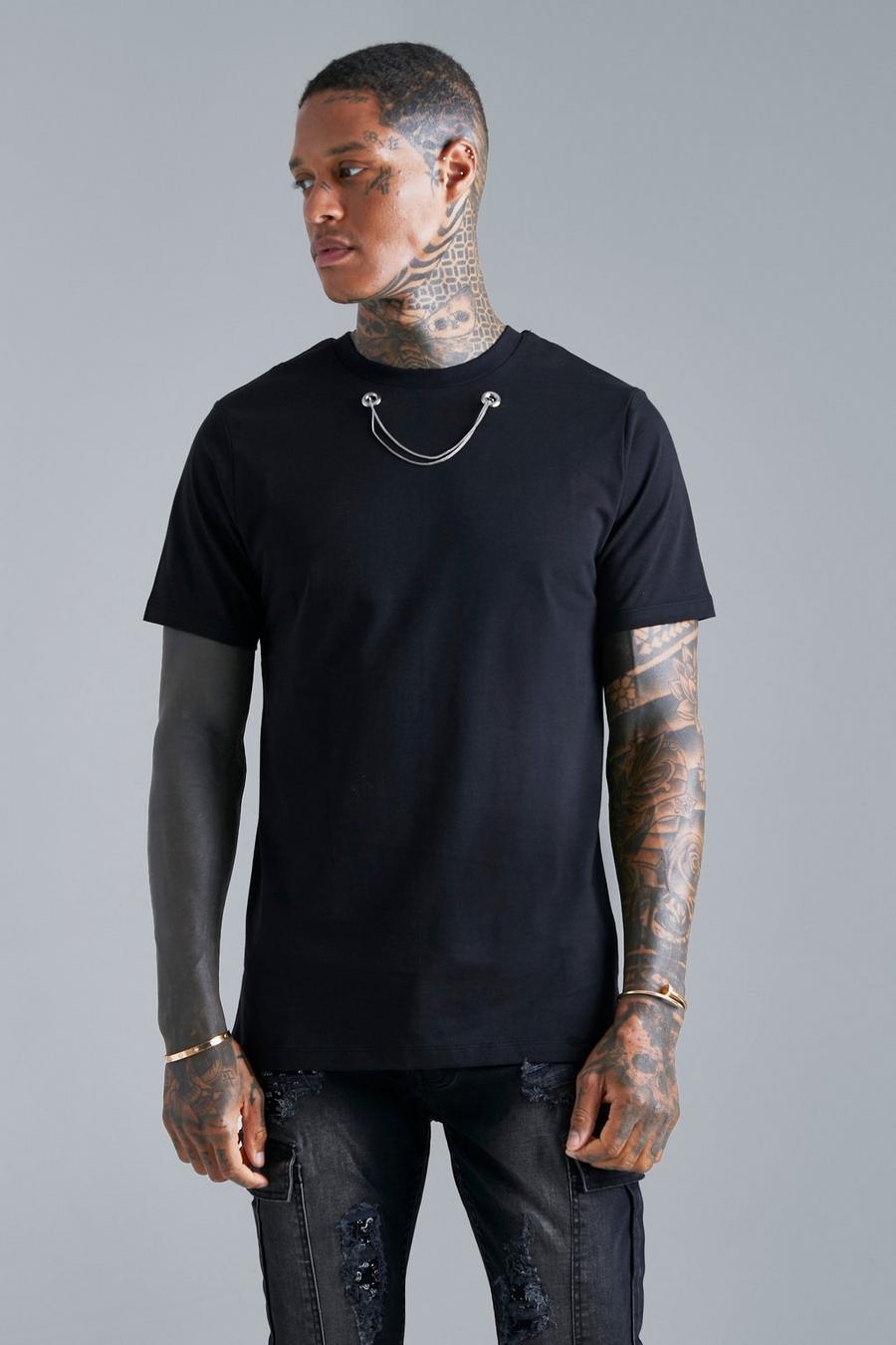 Black Slim Man Double Chain T-shirt image number 1