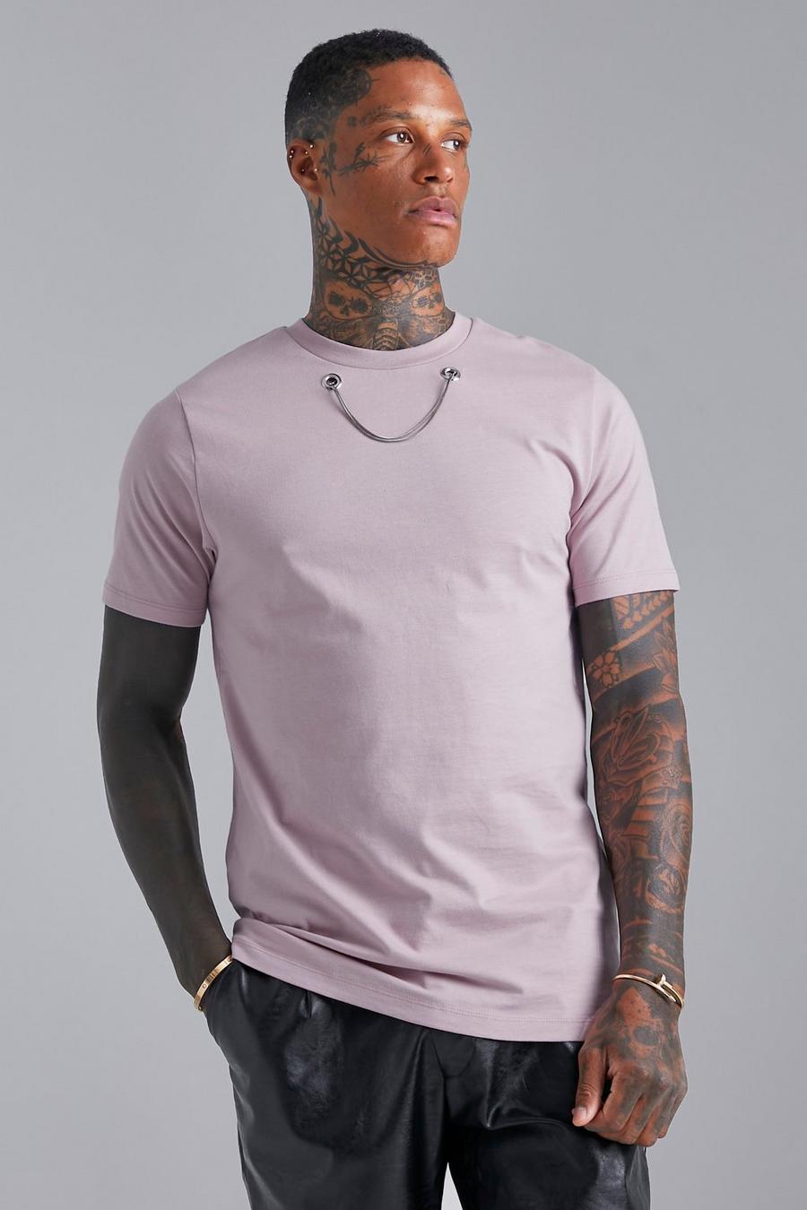 Camiseta MAN con cadena doble, Lilac image number 1