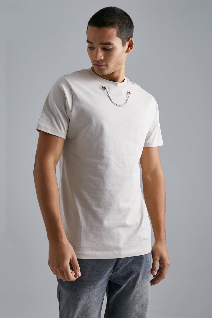 Beige Slim Man Double Chain T-shirt image number 1