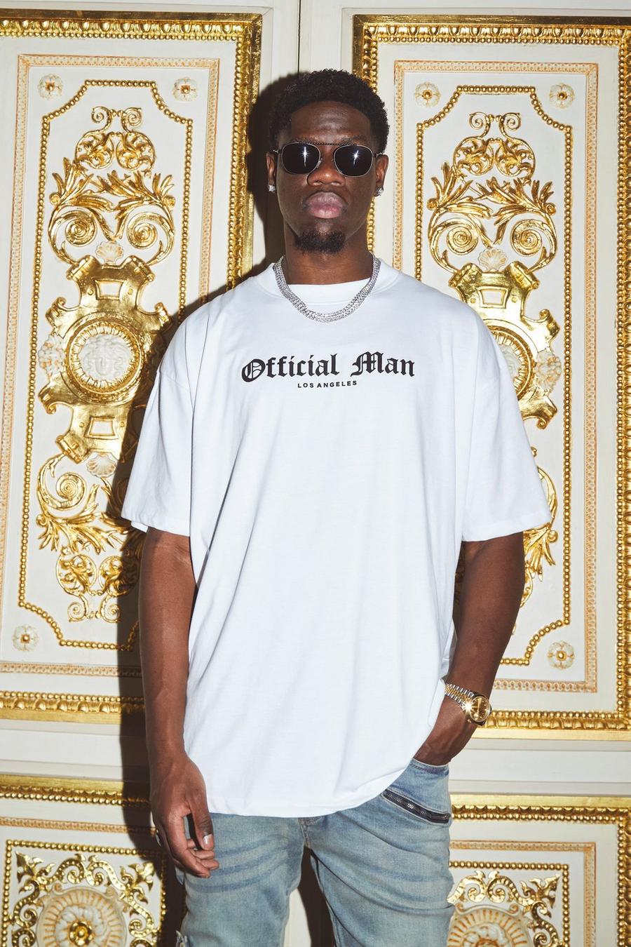 Oversize Official Man Rundhals T-Shirt, White image number 1