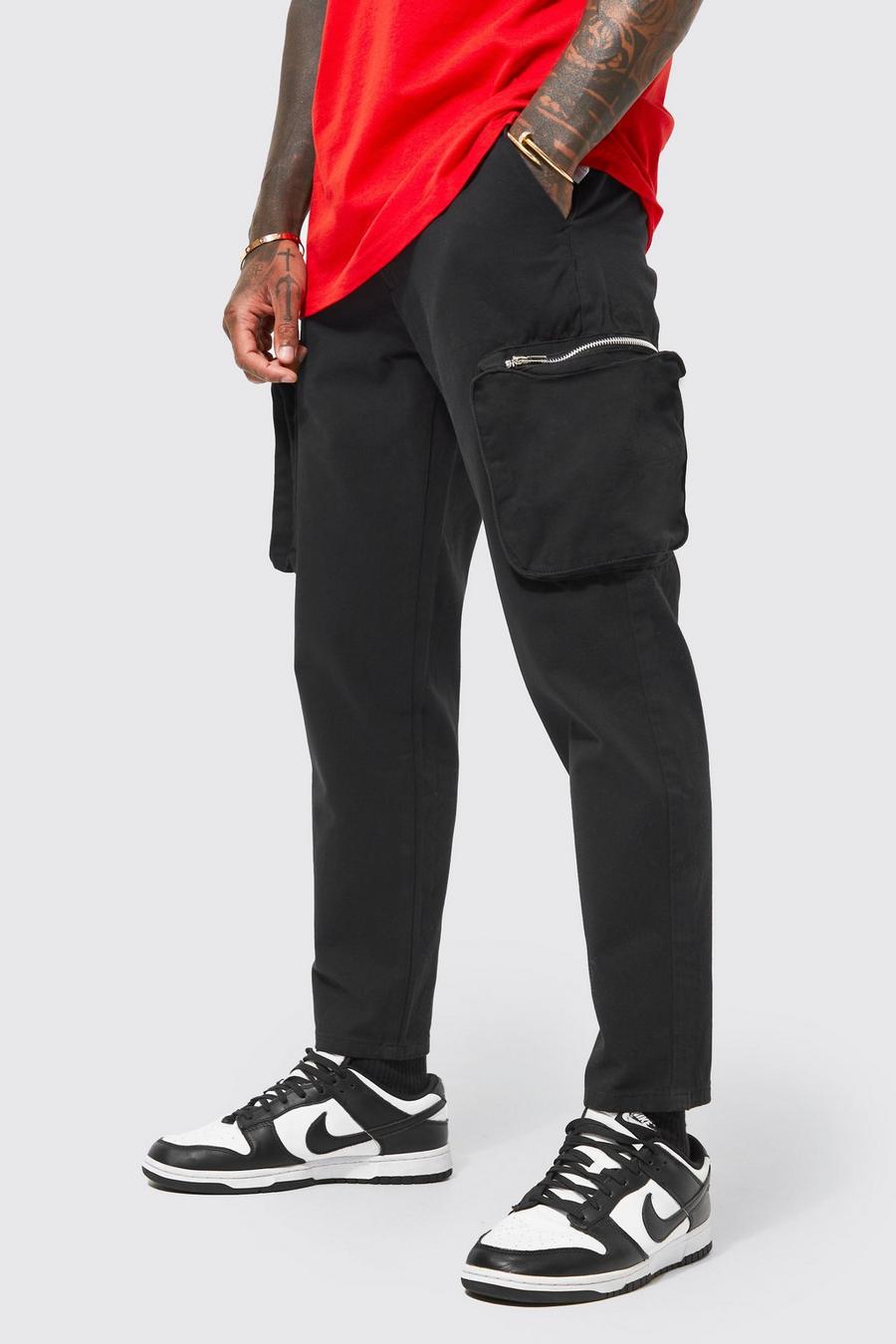 Black Fixed Waist Tapered Cargo Trouser  image number 1