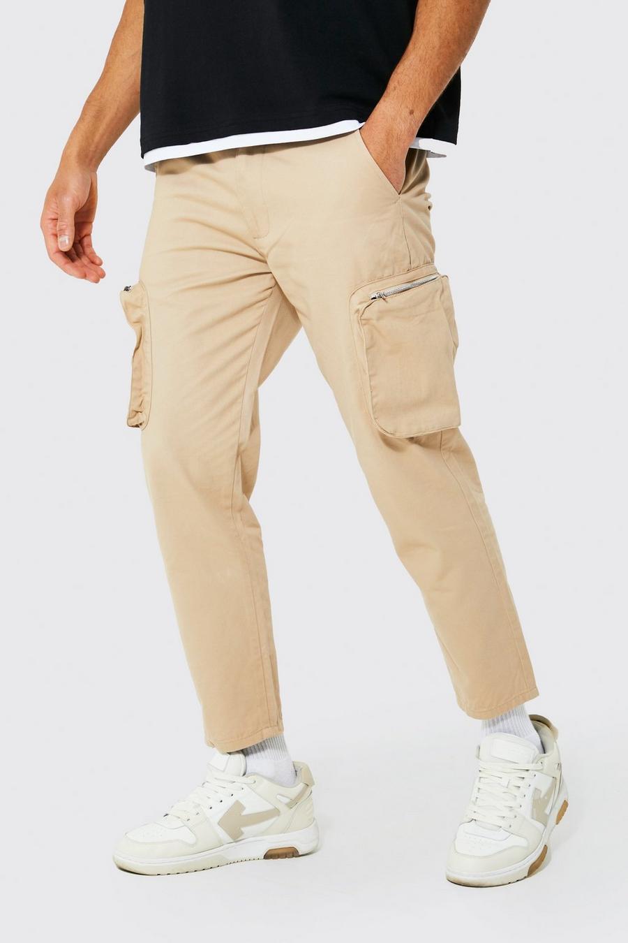 Stone Fixed Waist Tapered Fit Cargo Pocket Chino image number 1