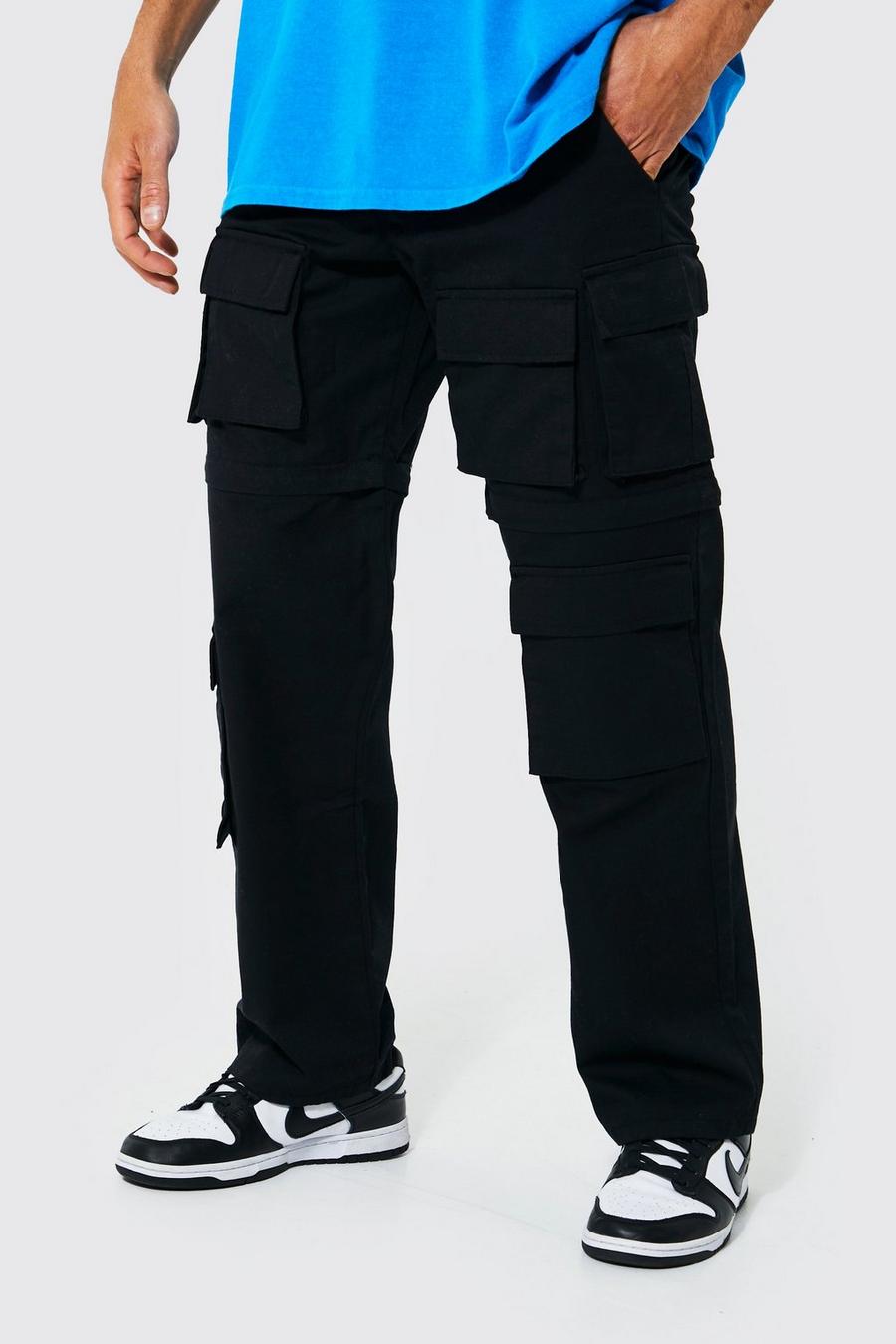Black Fixed Waist Relaxed Zip Off Cargo Trouser image number 1