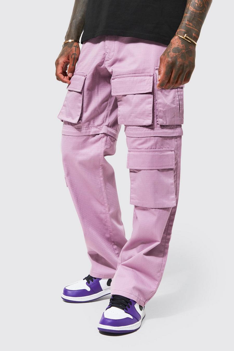 Lilac Fixed Waist Relaxed Zip Off Cargo Trouser image number 1