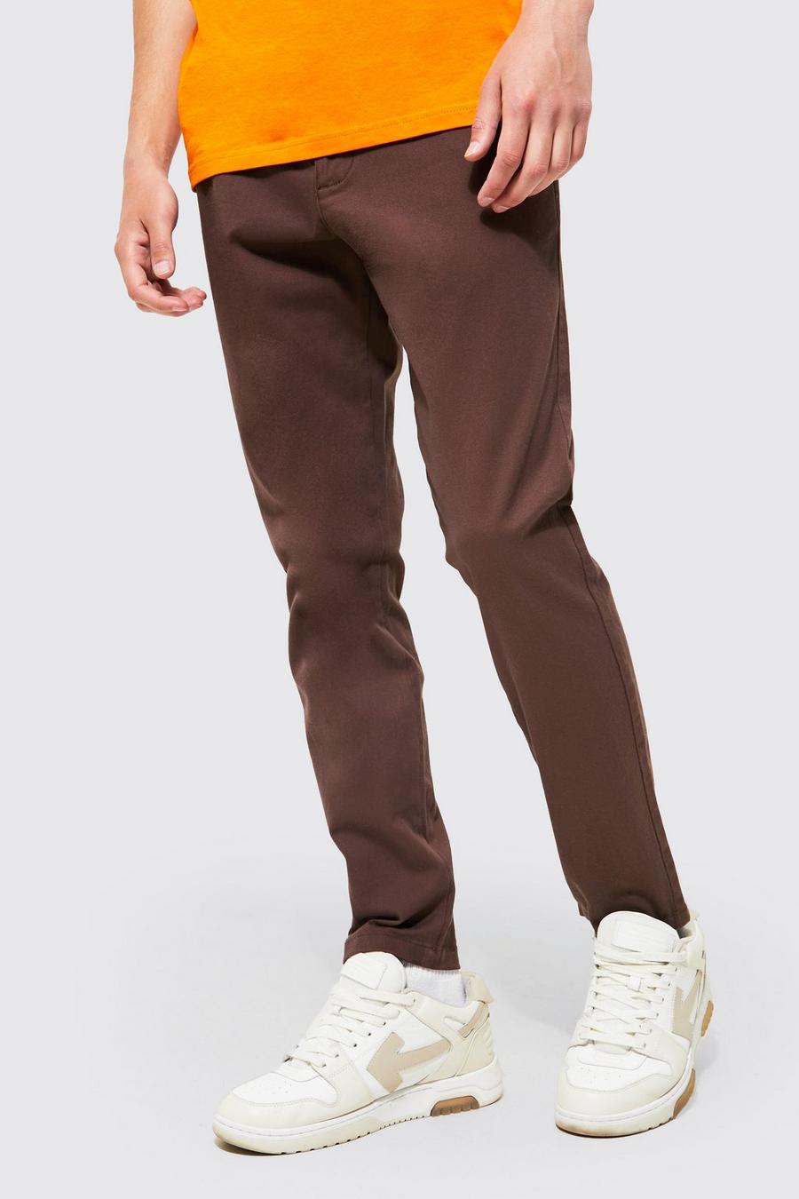 Chocolate Fixed Waist Skinny Fit Chino Trouser image number 1