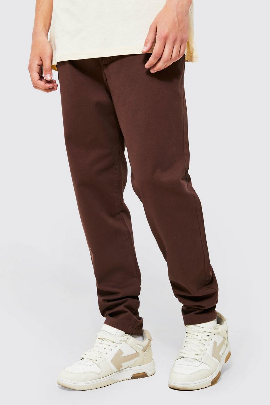 Chocolate Fixed Waist Slim Fit Chino Trouser image number 1
