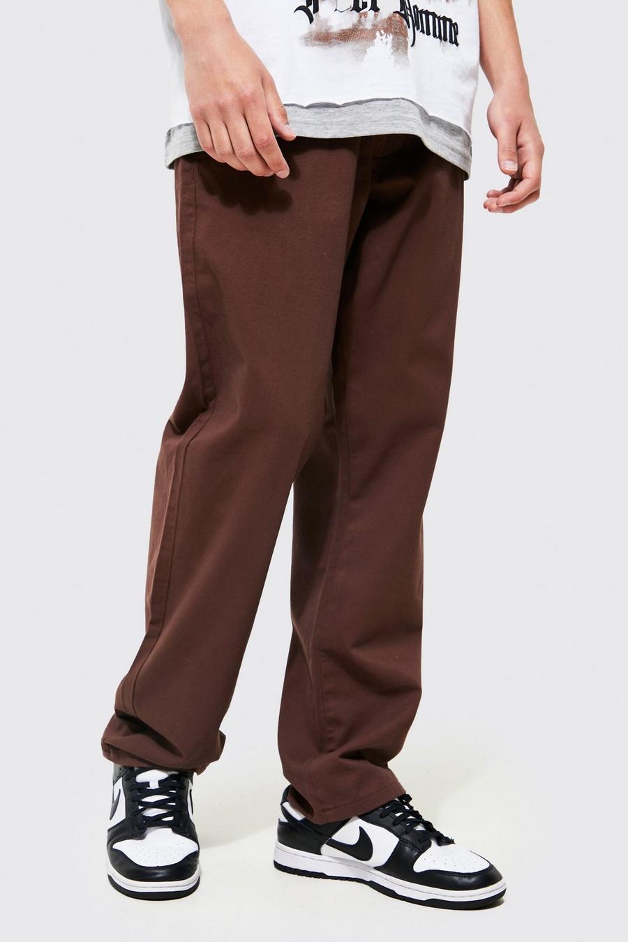 Chocolate Fixed Waist Relaxed Fit Chino Trouser image number 1
