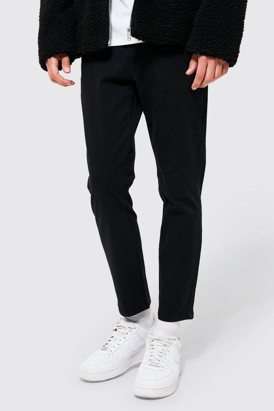 Black Fixed Waist Skinny Fit Cropped Chino Trouser image number 1