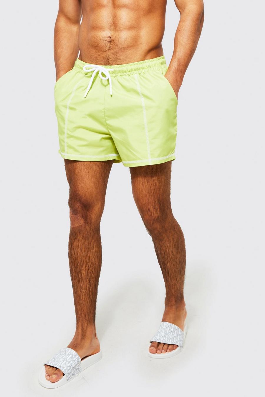 Lime green Recycled Short Contrast Stitch Swim Shorts