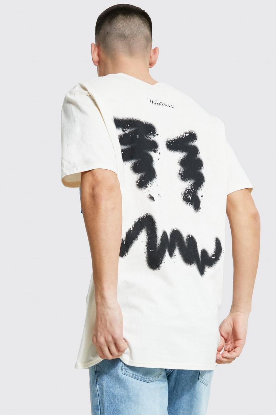 Camiseta oversize con estampado gráfico de grafiti, Ecru blanco