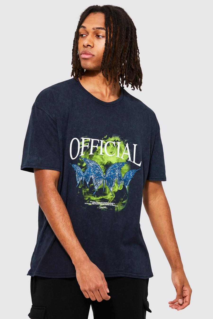 T-shirt oversize délavé à imprimé papillon - MAN Official, Charcoal gris