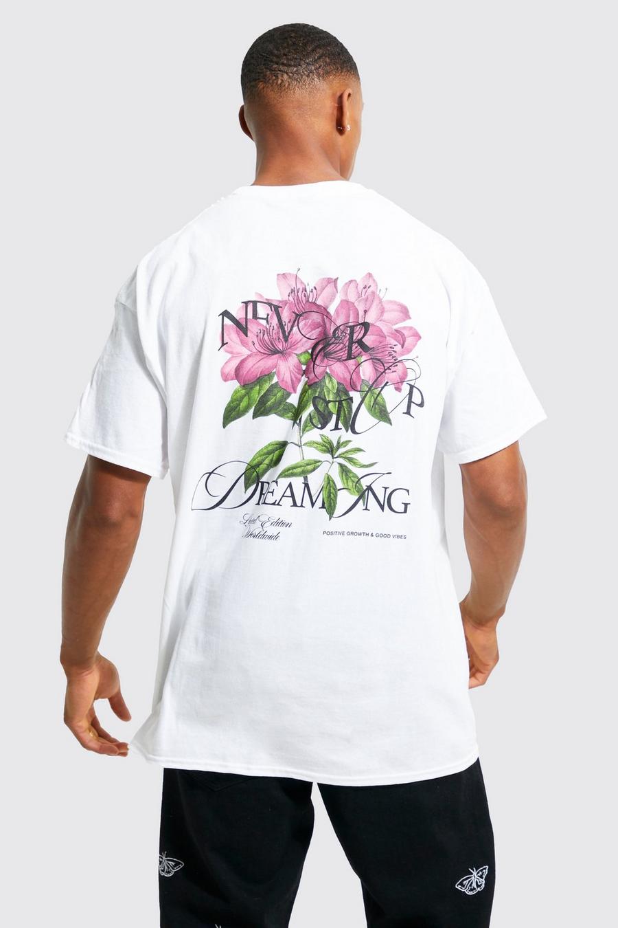 Oversize T-Shirt mit floralem Print, White blanc