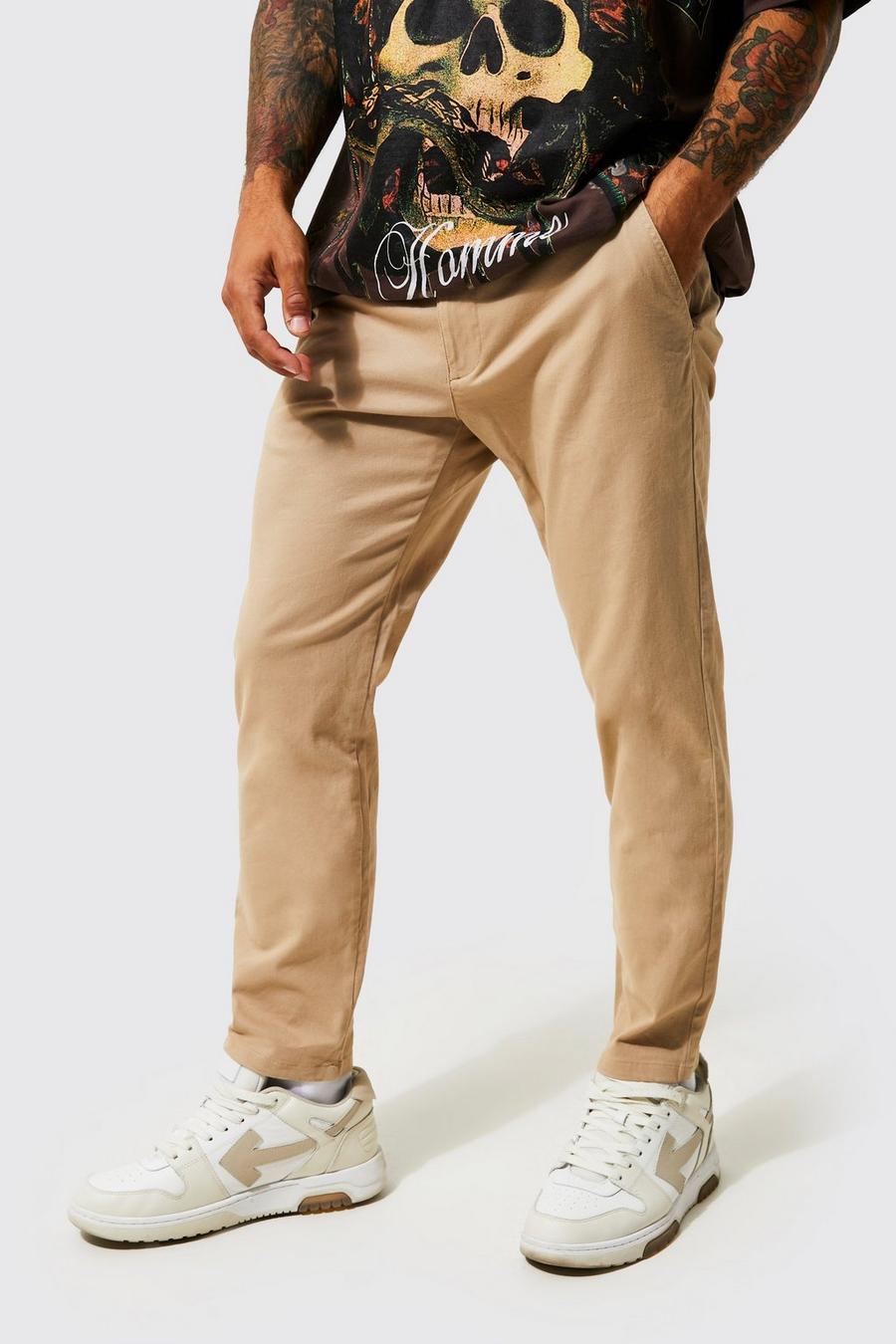 Stone beige Skinny Fit Cropped Chino Trousers