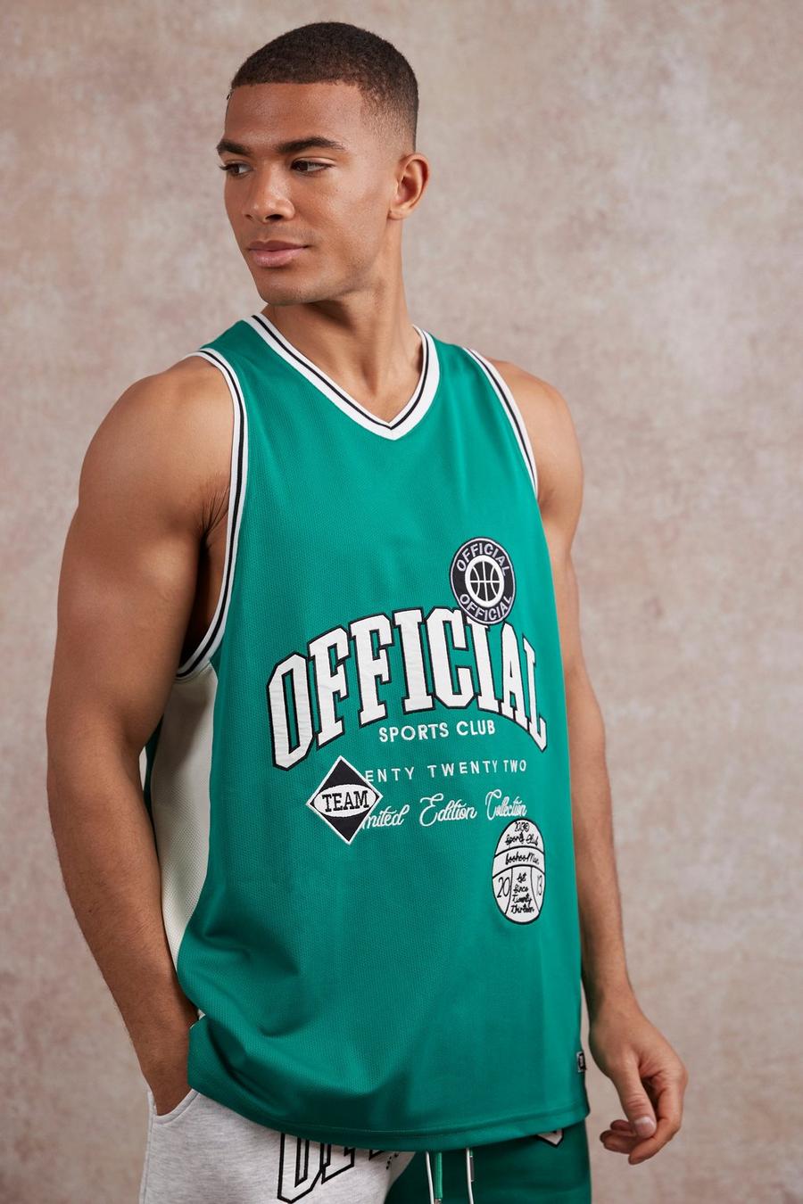 Green Oversized Official Applique Airtex Vest image number 1