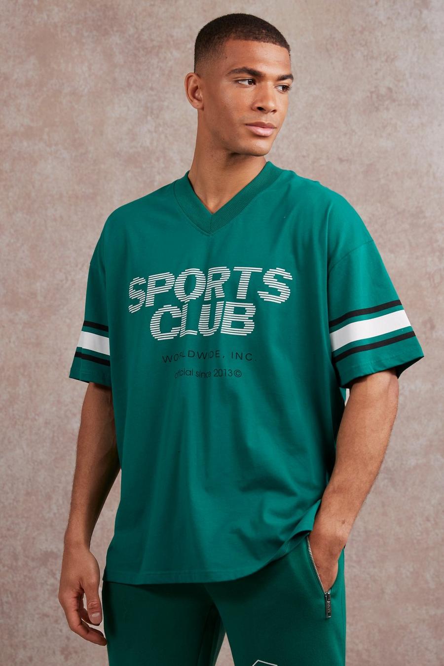 T-shirt da baseball oversize con scollo a V, Green image number 1