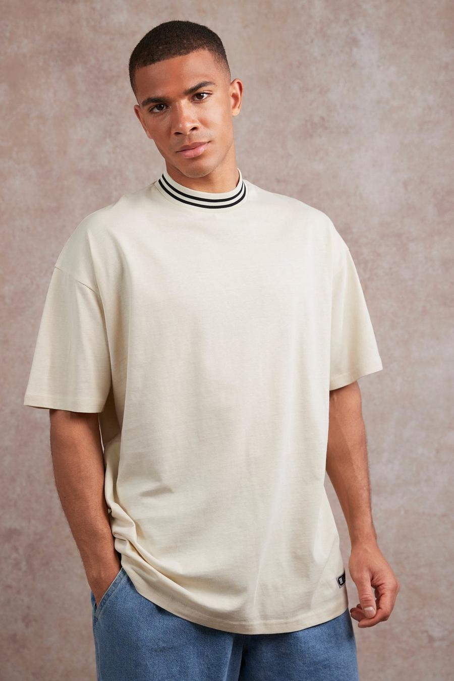 Ecru white Oversized Extended Neck Sports Rib T-shirt