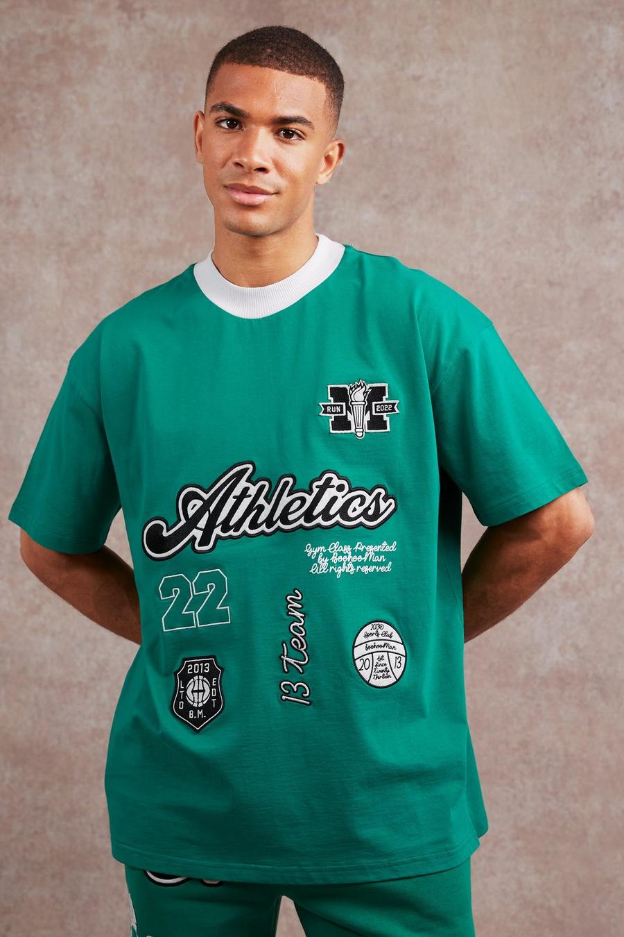 Camiseta oversize universitaria con apliques, Green image number 1