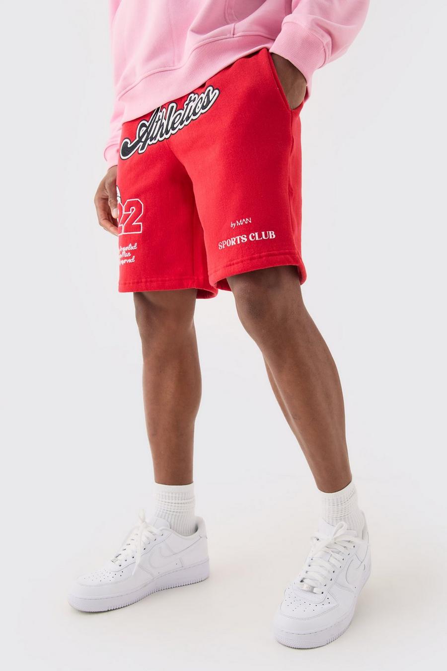 Red Baggy Varsity Shorts image number 1
