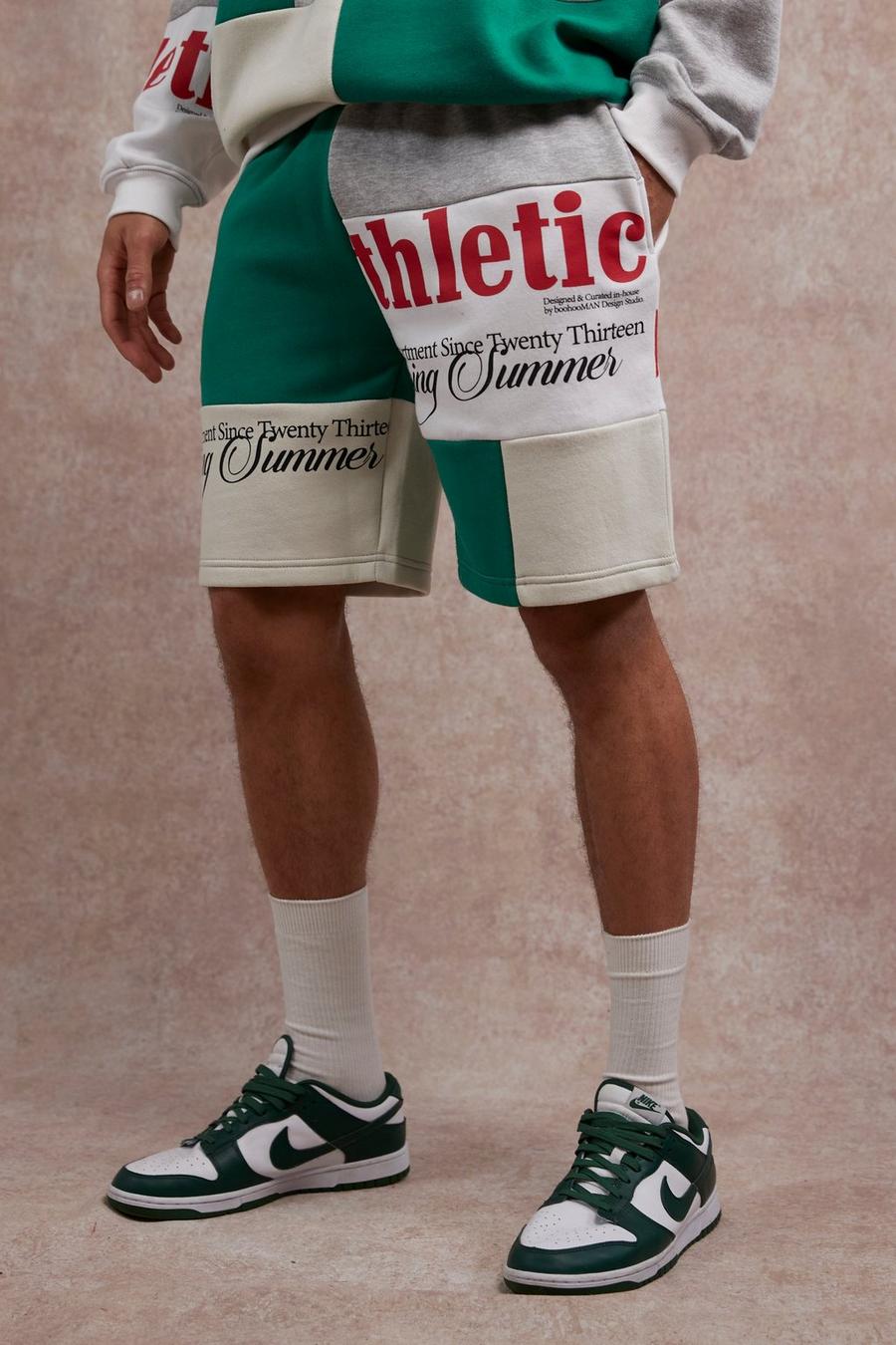 Lockere Patchwork Jersey-Shorts mit Print, Green