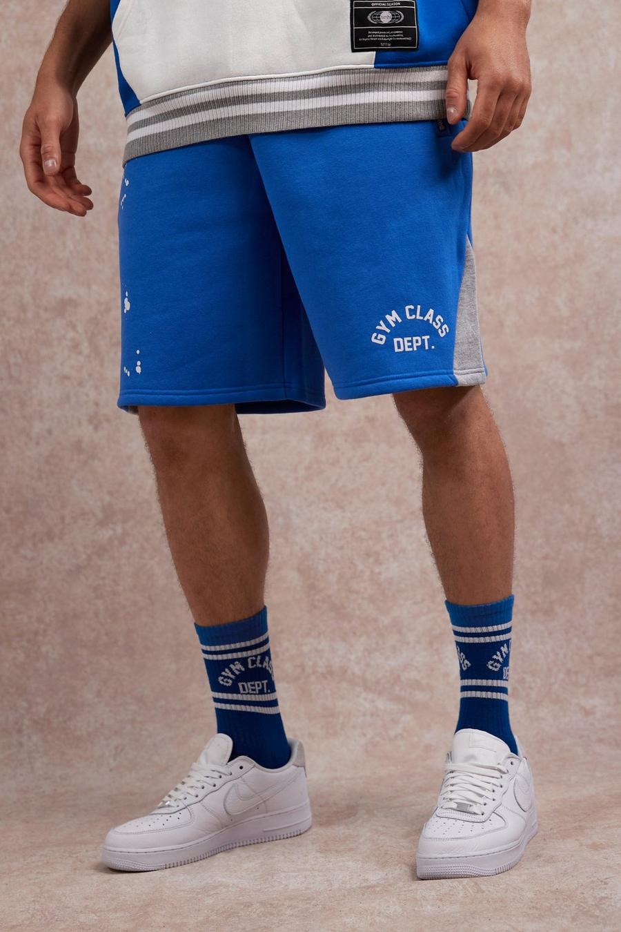 Pantalón corto de baloncesto con salpicaduras de pintura y estampado Gym Class, Blue azzurro image number 1