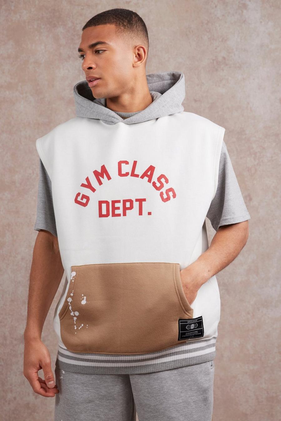 Ecru white Oversize ärmlös hoodie med färgstänk image number 1