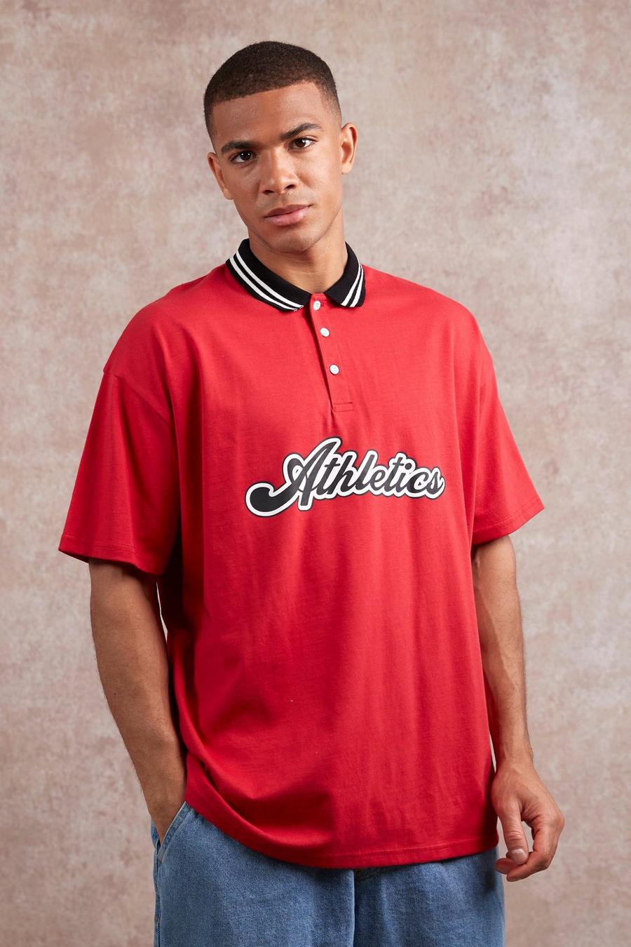 Red Oversized Gym Class Sports Rib Polo image number 1