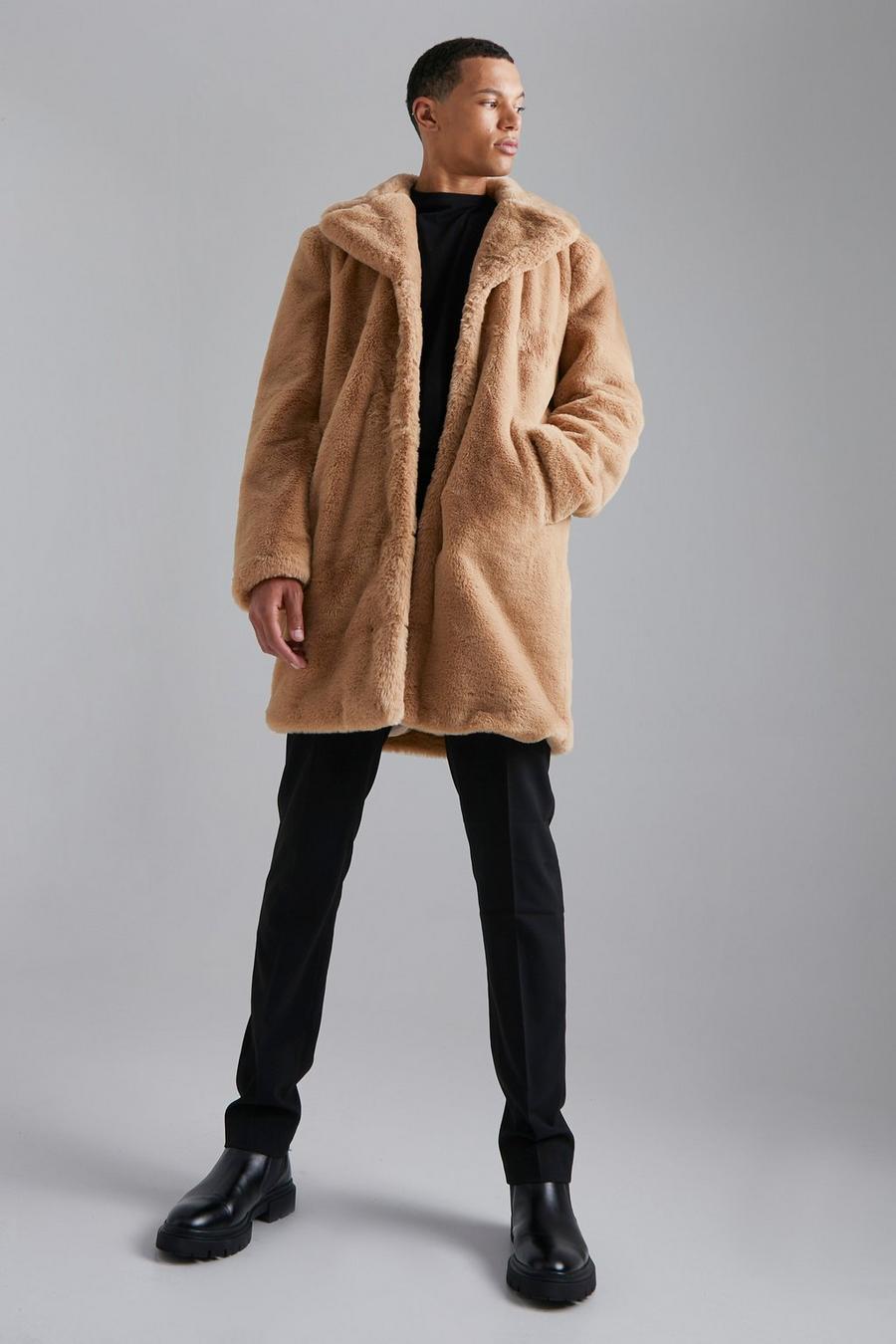 Tan brown Tall Faux Fur Overcoat