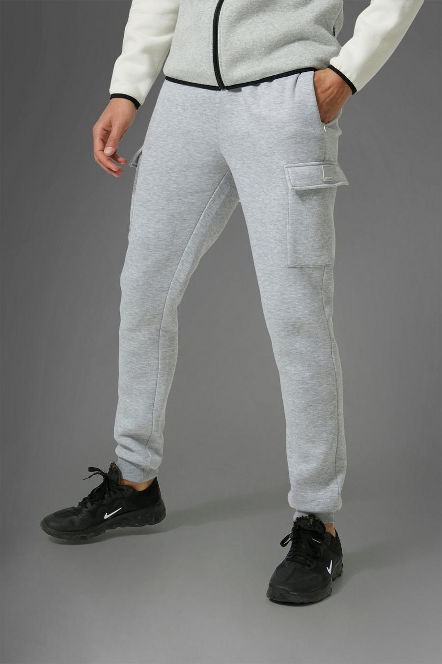 Pantaloni tuta Tall Man Active Gym stile Cargo, Grey marl grigio