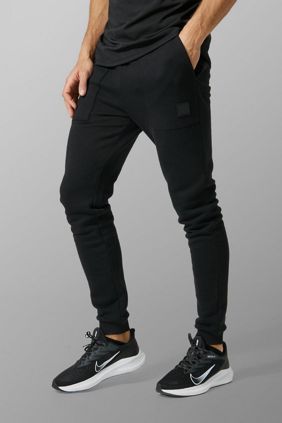 Pantaloni tuta Tall Man Active Gym con dettagli su una tasca, Black negro