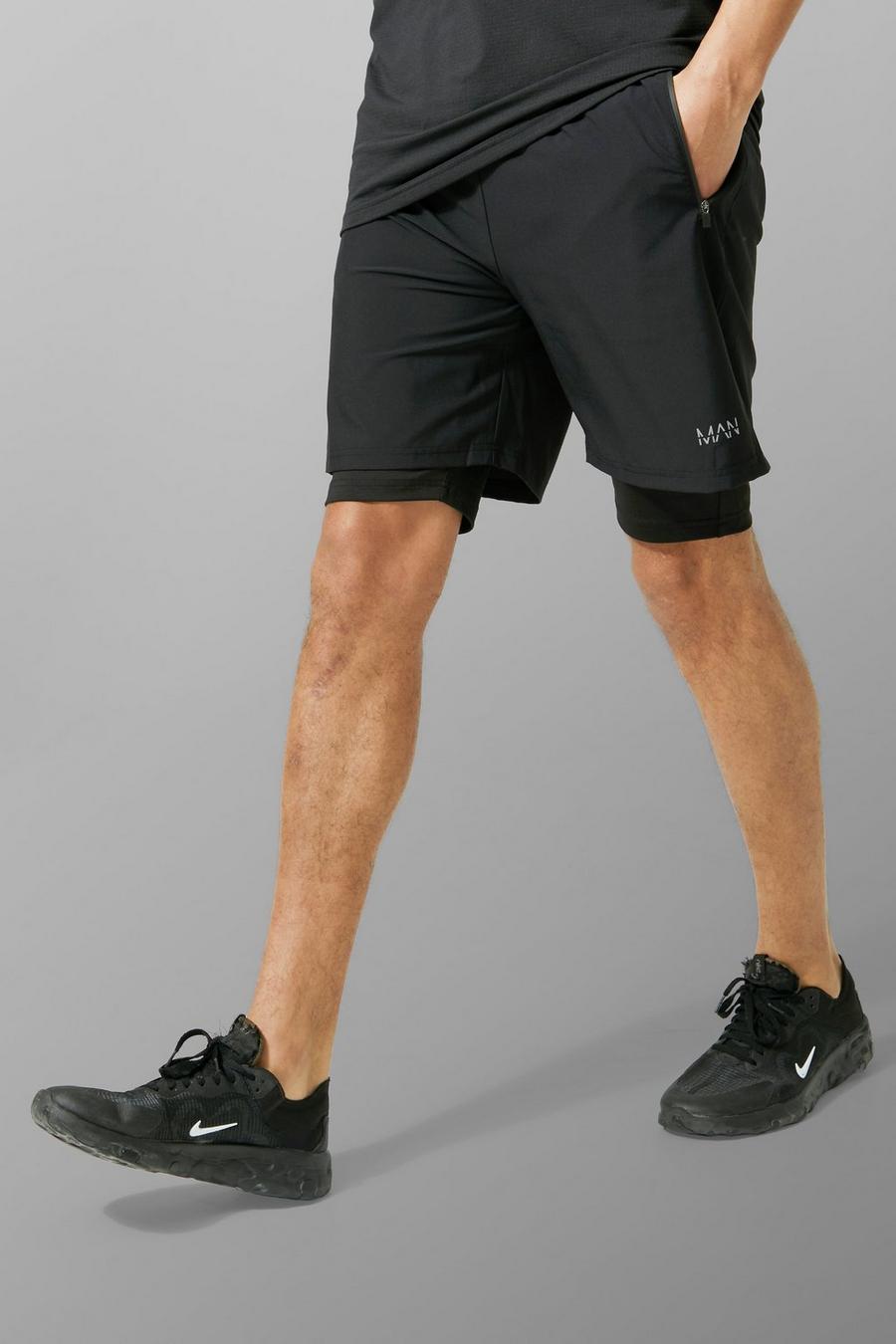 Pantaloncini Tall 2 in 1 Man Active Gym, Black negro