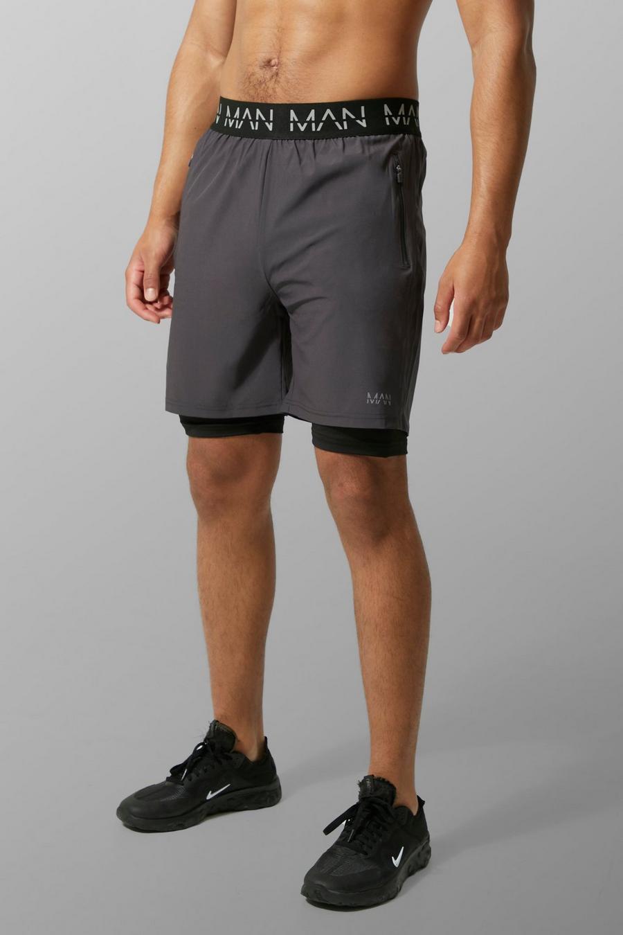 Charcoal Tall Man Active Shorts Met Ritszakken image number 1