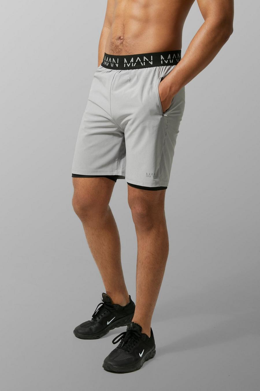 Grey grå Tall - MAN Active 2-i-1 Shorts