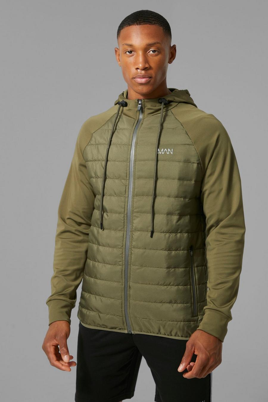 Khaki Man Active Gym Quilted Zip Through Hoodie image number 1