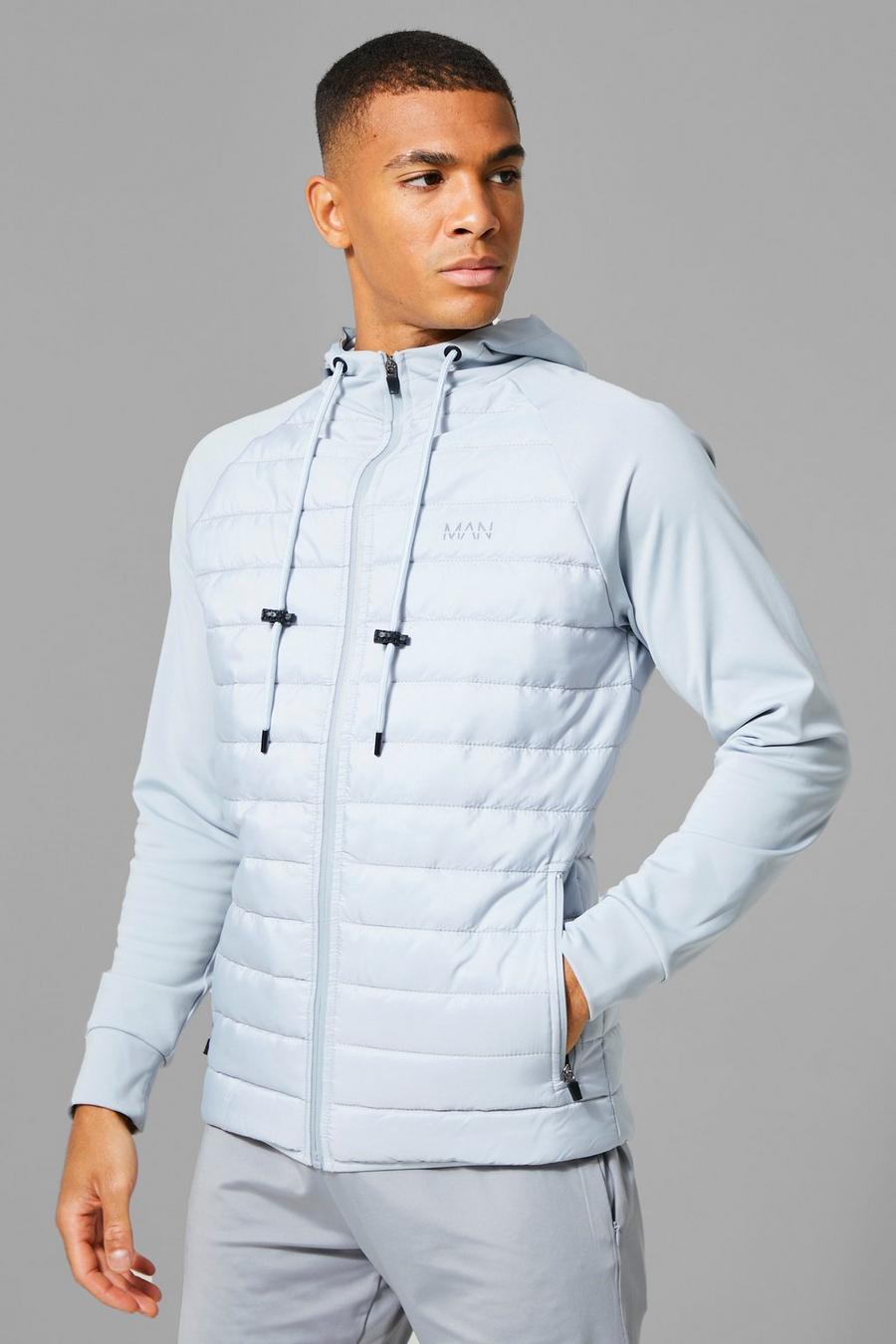 Ice grey Man Active Gym Quilted Zip Through Hoodie