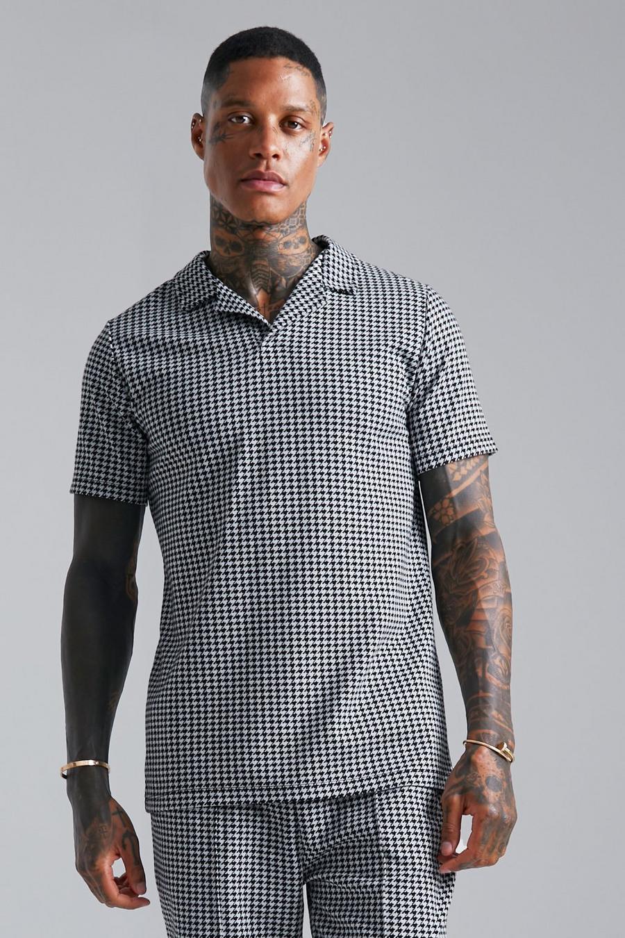 Black Dogtooth Jacquard Revere Polo image number 1