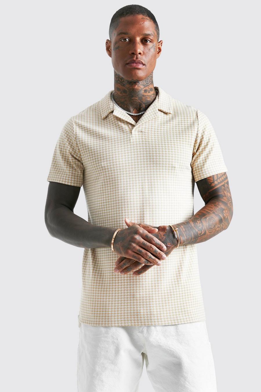 Taupe Dogtooth Jacquard Revere Polo image number 1